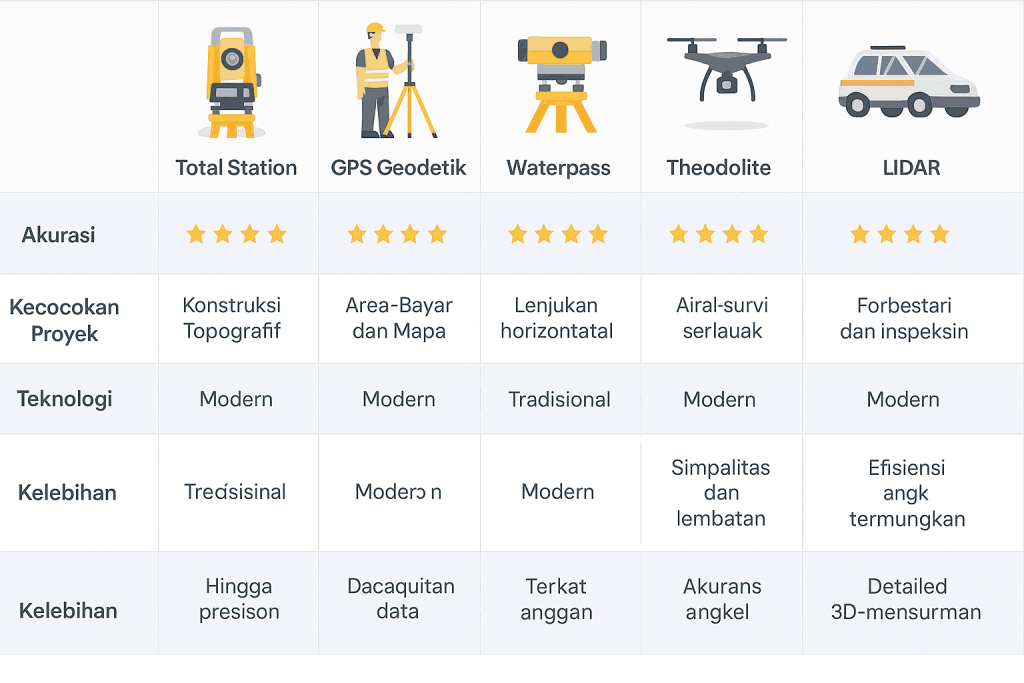 Tabel Perbandingan Alat Survey Berdasarkan Fungsi