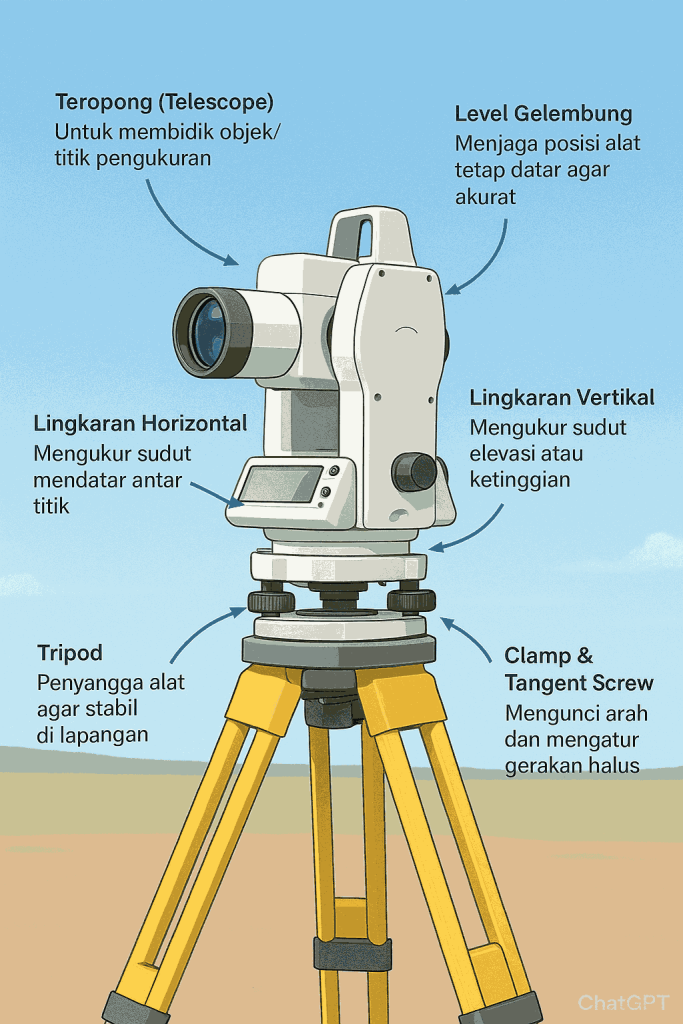 Bagian Bagian Theodolite dan Fungsinya