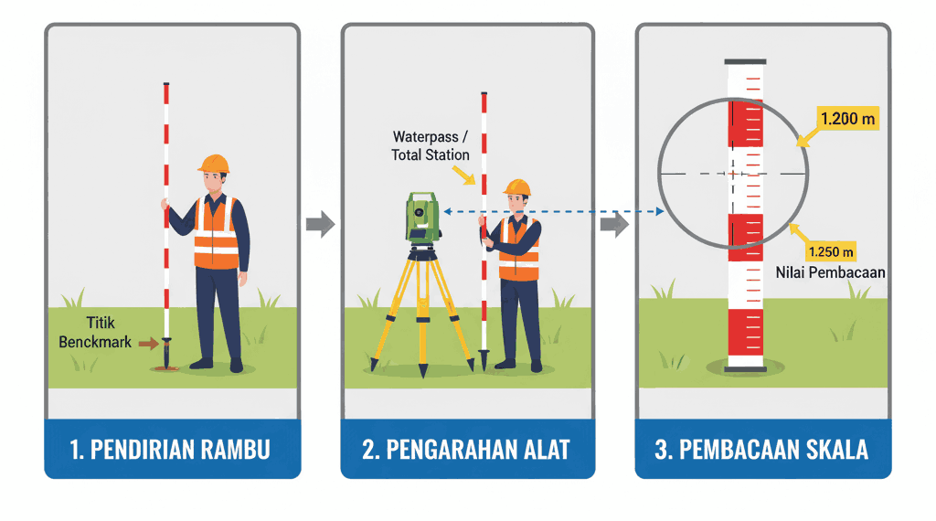 Langkah Penggunaan Rambu Ukur Survey